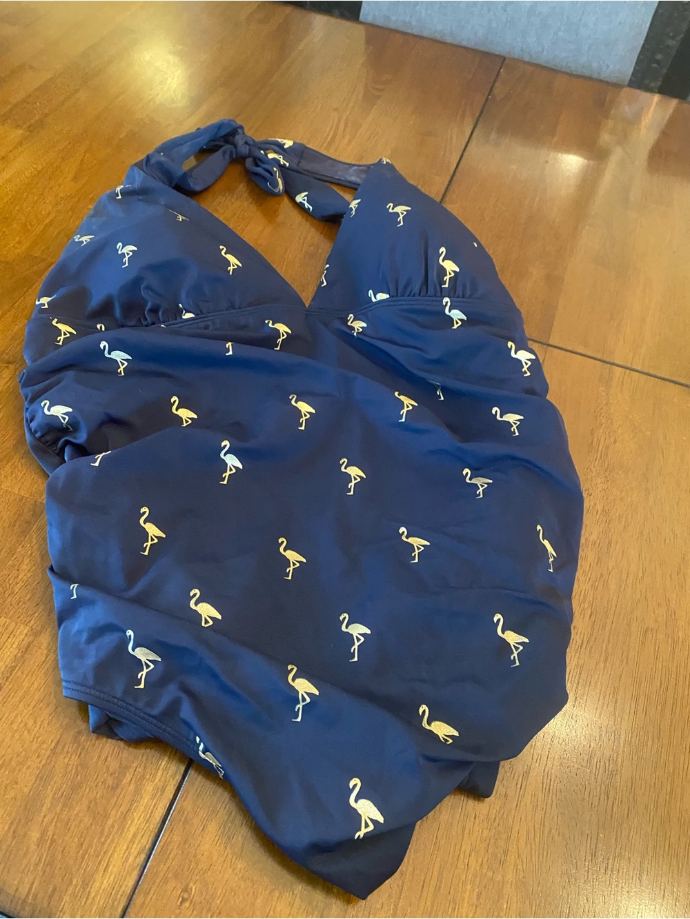Boden Navy One-Piece Swimsuit with Brilliant GoldFlamingo Print